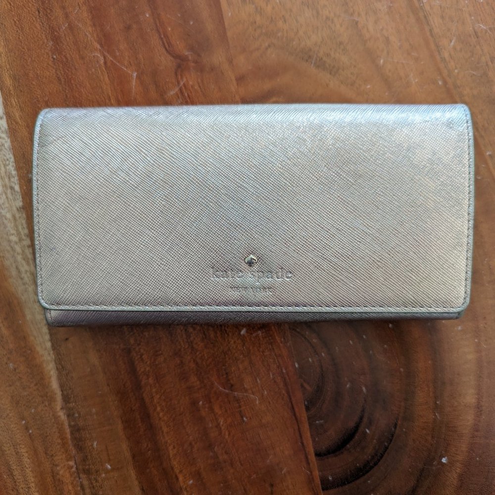 Kate Spade Foldover Wallet in Rose Gold Metallic
